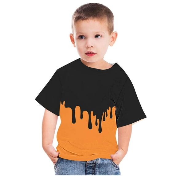 AJTQTH Boys Girls Cute Tshirts Kids Color Block Short Sleeve Crewneck Tees Tops Summer Casual Comfortable Fit Loose Shirts Blouses Clothes Outfits Orange 9-10 Years