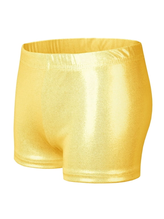 Boys Girls Glossy Shorts Kids Summer Solid Color Dance Pants High-Waisted Elastic Breathable Short Pants Training Trunks Yellow 3 Years