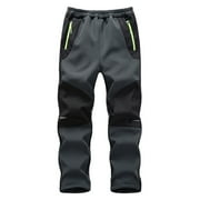 AJTQTH Boys Girls Snowpants Kids Warm Plush Solid Color Elastic-Waisted Windproof Waterproof Outdoor Hiking Skiting Pants Nylon Thick Pants with Pockets Dark Gray 13 Years