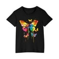 thumbnail image 1 of AJTQTH Boys Girls Tshirts Kids Unisex Cute Colorful Butterfly Graphic Tees Short-Sleeved Tops Round Neck Shirts Summer Cotton Comfy Lightweight Loose Blouses Outfits Black 3 Years, 1 of 5
