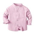 thumbnail image 1 of AJTQTH Boys Oxford Shirt for Kids Loose Fit Cute Lightweight Tops Outfits Clothes Long-Sleeved French Cuff Button Solid Blouses Tees Tshirts for Summer and Spring Pink 3 Months, 1 of 2