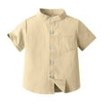 thumbnail image 1 of AJTQTH Boys Oxford Shirt for Kids Loose Fit Cute Lightweight Tops Outfits Clothes Long-Sleeved French Cuff Button Solid Blouses Tees Tshirts for Summer and Spring Yellow 9 Months, 1 of 2