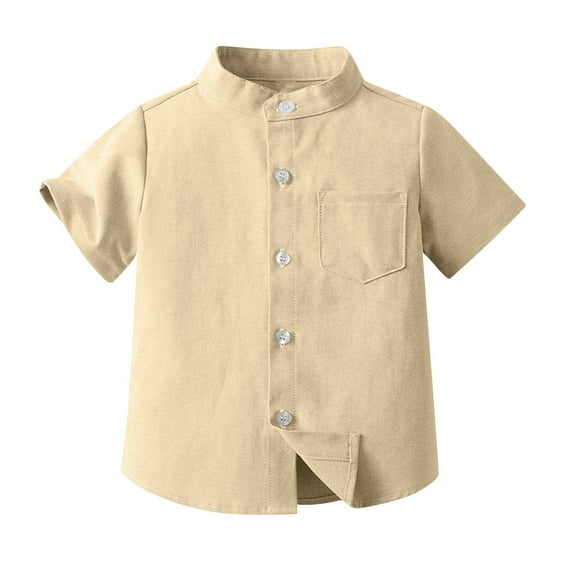 AJTQTH Boys Oxford Shirt for Kids Loose Fit Cute Lightweight Tops Outfits Clothes Long-Sleeved French Cuff Button Solid Blouses Tees Tshirts for Summer and Spring Yellow 9 Months