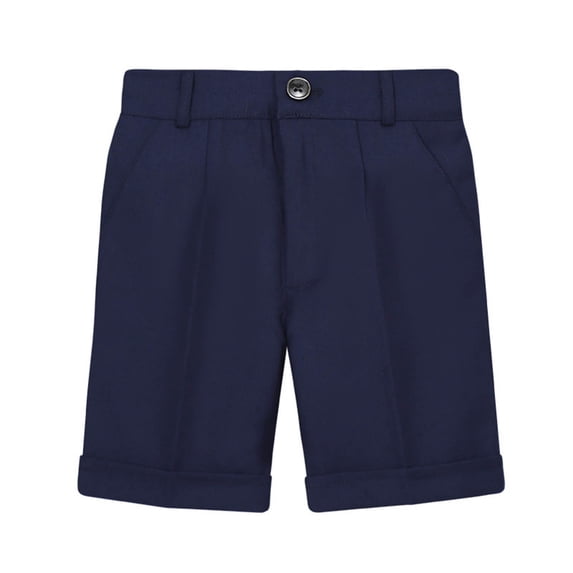 AJTQTH Boys School Suit Shorts for Toddler Kids Big Boys Stylish Plaid and Solid Color Board Shorts Button-Waisted Straight-Leg Strectchy Short Pants Navy 7-8 Years