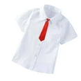 thumbnail image 1 of AJTQTH Boys School Uniform Suit 2PC Set for Toddler Kids Teens Solid Color Shirts Classic Collar Short-Sleeved Blouses with Pocket+Formal Necktie Beige 2-3 Years, 1 of 1