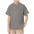 thumbnail image 1 of AJTQTH Boys Short Sleeve Henley Shirt Cute Kids Casual Solid Color 1/4 Button Front Summer T-Shirts Tops Vacation Tees Gray 11-12 Years, 1 of 8