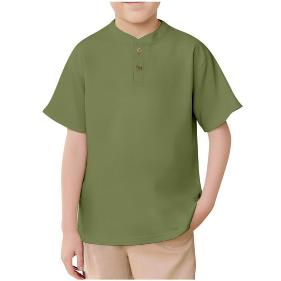 AJTQTH Boys Short Sleeve Henley Shirt Cute Kids Casual Solid Color 1/4 Button Front Summer T-Shirts Tops Vacation Tees Green 9-10 Years