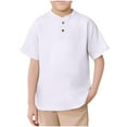 thumbnail image 1 of AJTQTH Boys Short Sleeve Henley Shirt Cute Kids Casual Solid Color 1/4 Button Front Summer T-Shirts Tops Vacation Tees White 9-10 Years, 1 of 8