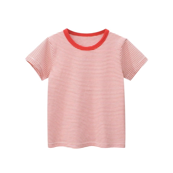 AJTQTH Boys Striped Short Sleeve T Shirts Cute Summer Crew Neck Cute Loose Fit Tshirts Tops Trendy Cotton Casual Sport Funny Tees Outfits C-Red 7-8 Years