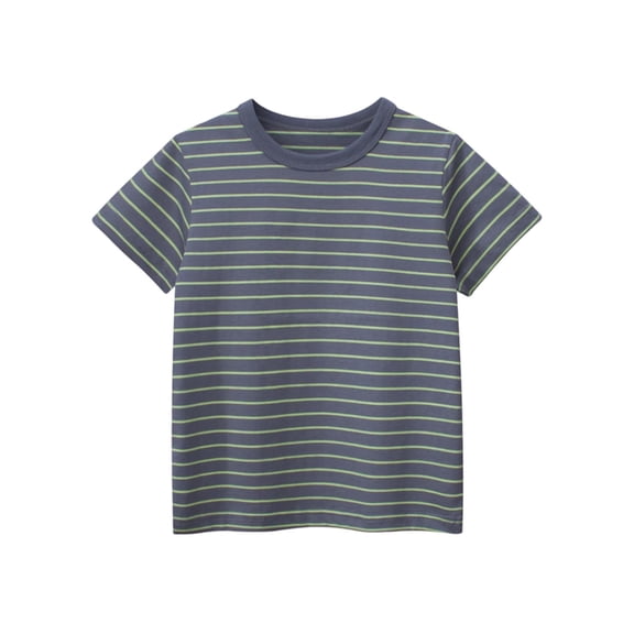 AJTQTH Boys Striped Short Sleeve T Shirts Cute Summer Crew Neck Cute Loose Fit Tshirts Tops Trendy Cotton Casual Sport Funny Tees Outfits E-Green 5-6 Years