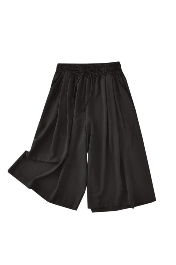 Capri Pants Women Lounge Wear Solid Drawstring Casual Pants Wide-Leg Harem Capris Modal Soft Lightweight Homewear Sleepwear Black L