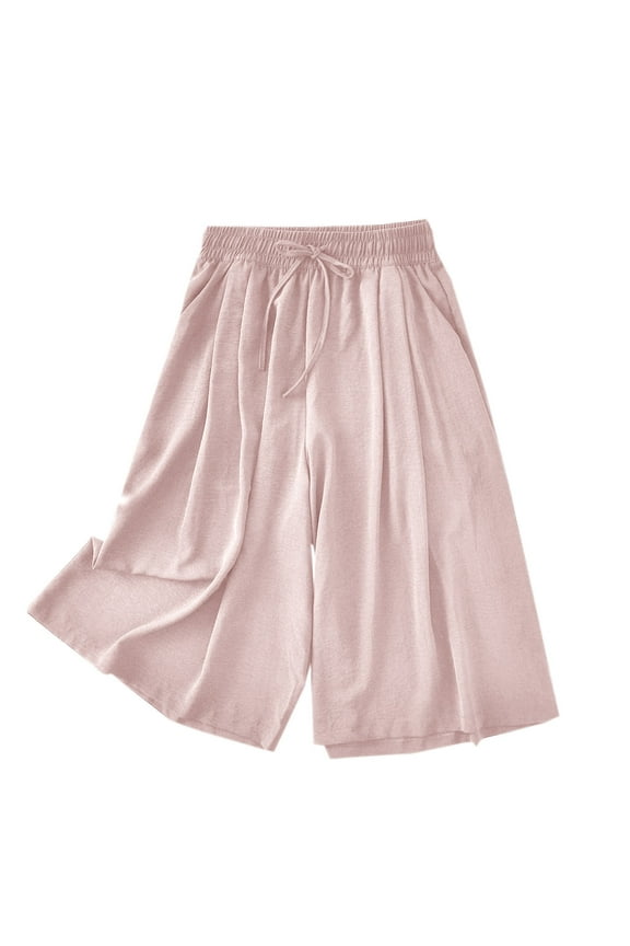 Capri Pants Women Lounge Wear Solid Drawstring Casual Pants Wide-Leg Harem Capris Modal Soft Lightweight Homewear Sleepwear Pink M