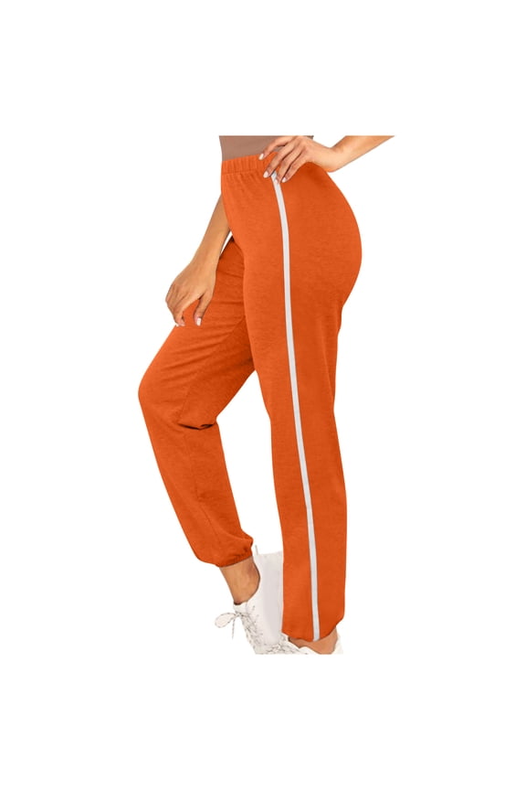 Cotton Joggers for Women Elastic-Waisted Solid Yoga Pants Oversized Loose Sport Pants with Pockets High-Waisted Workout Pants Orange XXL