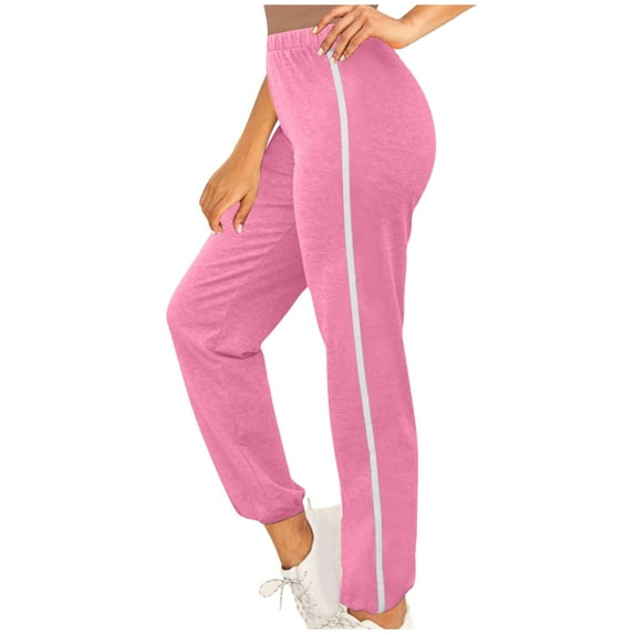 AJTQTH Cotton Joggers for Women Elastic-Waisted Solid Yoga Pants Oversized Loose Sport Pants with Pockets High-Waisted Workout Pants Pink S