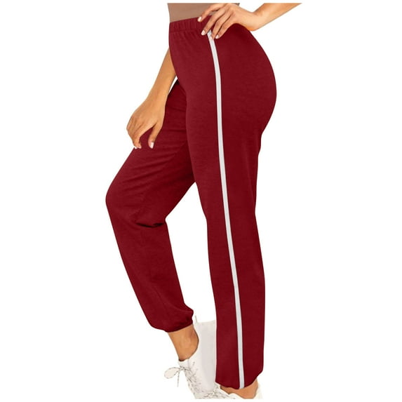AJTQTH Cotton Joggers for Women Elastic-Waisted Solid Yoga Pants Oversized Loose Sport Pants with Pockets High-Waisted Workout Pants Wine XXXL