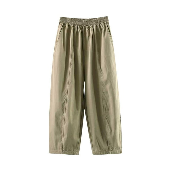 AJTQTH Cropped Pants for Women Stylish Solid Color Straight-Leg Trousers with Pockets Elastic Waist Cotton Lounge Pants Army Green XL