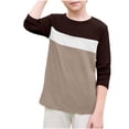 thumbnail image 1 of AJTQTH Cute Boys Girls Long Sleeve Sweatshirts Fashion Fall Tops Lightweight Basic Crewneck Color Block Athletic Tees Shirt Coffee 9-10 Years, 1 of 4