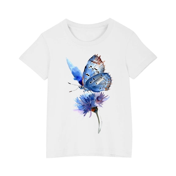 AJTQTH Cute Butterfly Print Tshirts for Kids Boys Girls Summer Cotton Relaxed Fit Outfits Clothes Short Sleeve Tees Round Neck Tops Shirts Blouses White 9 Years