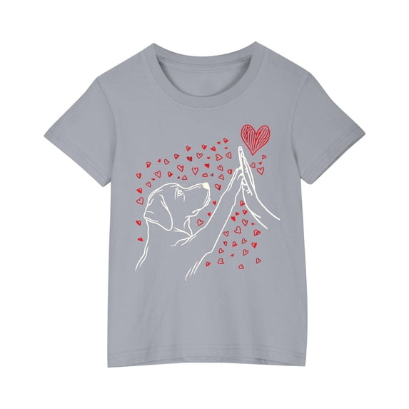 AJTQTH Cute Cartoon Print Tees for Kids Girls Boys Summer Casual Cotton Comfy Tops Short-Sleeved Crewneck Tshirts Blouses Shirts Clothes Outfits Gray 4 Years