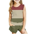 thumbnail image 1 of AJTQTH Cute Color Block 2PC Set for Kids Girls Summer Comfy Clothes Outfits Flutter Sleeve Tshirts Tops Tees Elastic Waist Loose Shorts Pants Trousers with Pockets Wine 5 Years, 1 of 8