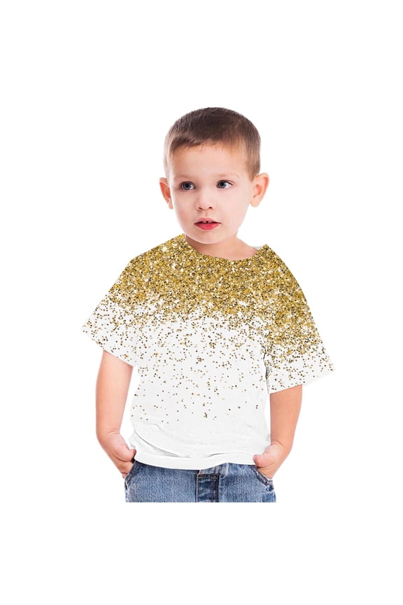 Cute Floral Color Block Print T-Shirts for Kids Boys Girls Summer Short Sleeve Round Neck Graphic Tees Shirt Trendy Holiday Pullover Tops Gold 9-10 Years