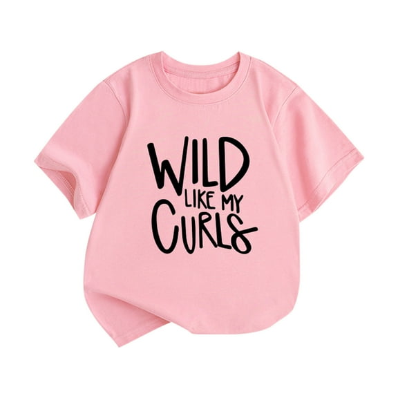 AJTQTH Cute Girls Tees Letter Print Summer Casual Tshirts Short-Sleeved Round Neck Tops Shirts Blouses Lightweight Comfy Clothes Outfits Pink 7 Years