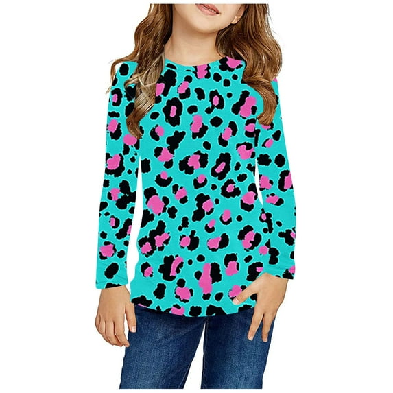 AJTQTH Cute Leopard Shirts for Kids Boys Girls Casual Long Sleeve Round Neck Graphic T-Shirts Trendy Soft Comfy Pullover Sweatshirts Tops Mulitcolor#02 9-10 Years