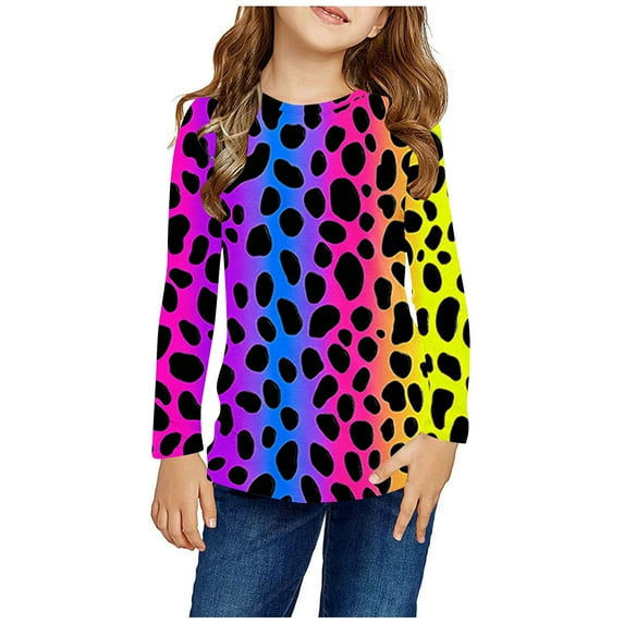 AJTQTH Cute Leopard Shirts for Kids Boys Girls Casual Long Sleeve Round Neck Graphic T-Shirts Trendy Soft Comfy Pullover Sweatshirts Tops Mulitcolor#03 7-8 Years