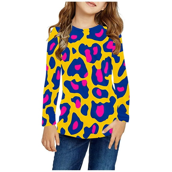 AJTQTH Cute Leopard Shirts for Kids Boys Girls Casual Long Sleeve Round Neck Graphic T-Shirts Trendy Soft Comfy Pullover Sweatshirts Tops Mulitcolor#07 9-10 Years