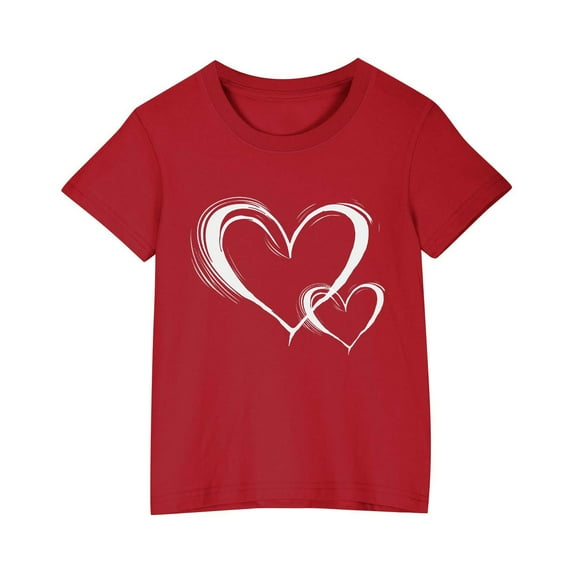 AJTQTH Cute Love Print T-shirts for Kids Girls Boys Summer Comfy Cotton Clothes Cozy Short Sleeve Tops Round Neck Tees Shirts Blouses Red 9 Years