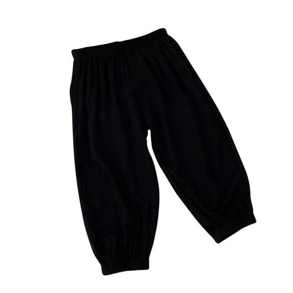 AJTQTH Cute Solid Trousers for Girls Toddler Boys Unisex Wide-Leg Loose Fit Elastic Waist Pants Joggers Sweatpants with Pockets Summer Casual Cotton Comfy Outfits Black 90