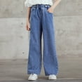 thumbnail image 1 of AJTQTH Denim Pants for Girls Summer and Fall Stylish High-Rise Elastic-Waisted Casual Outfits Straight-Leg Flared Boot Length Clothes for Street Party Blue 10Y, 1 of 4