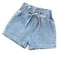 thumbnail image 1 of AJTQTH Denim Short Pants for Girls Kids Elastic-Waisted High Rise Slim Shorts with Pockets Stylish Solid Lightweight Thin Outfits for Summer Casual Blue#03 4 Years, 1 of 3