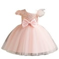 thumbnail image 1 of AJTQTH Dress for Girls Toddler Futter Sleeve Patched Sundress with Bowknot Mesh Layered Flowy Princess Dress Summer Cute Glitter Sequins Midi Dress Pink 1 Years, 1 of 5