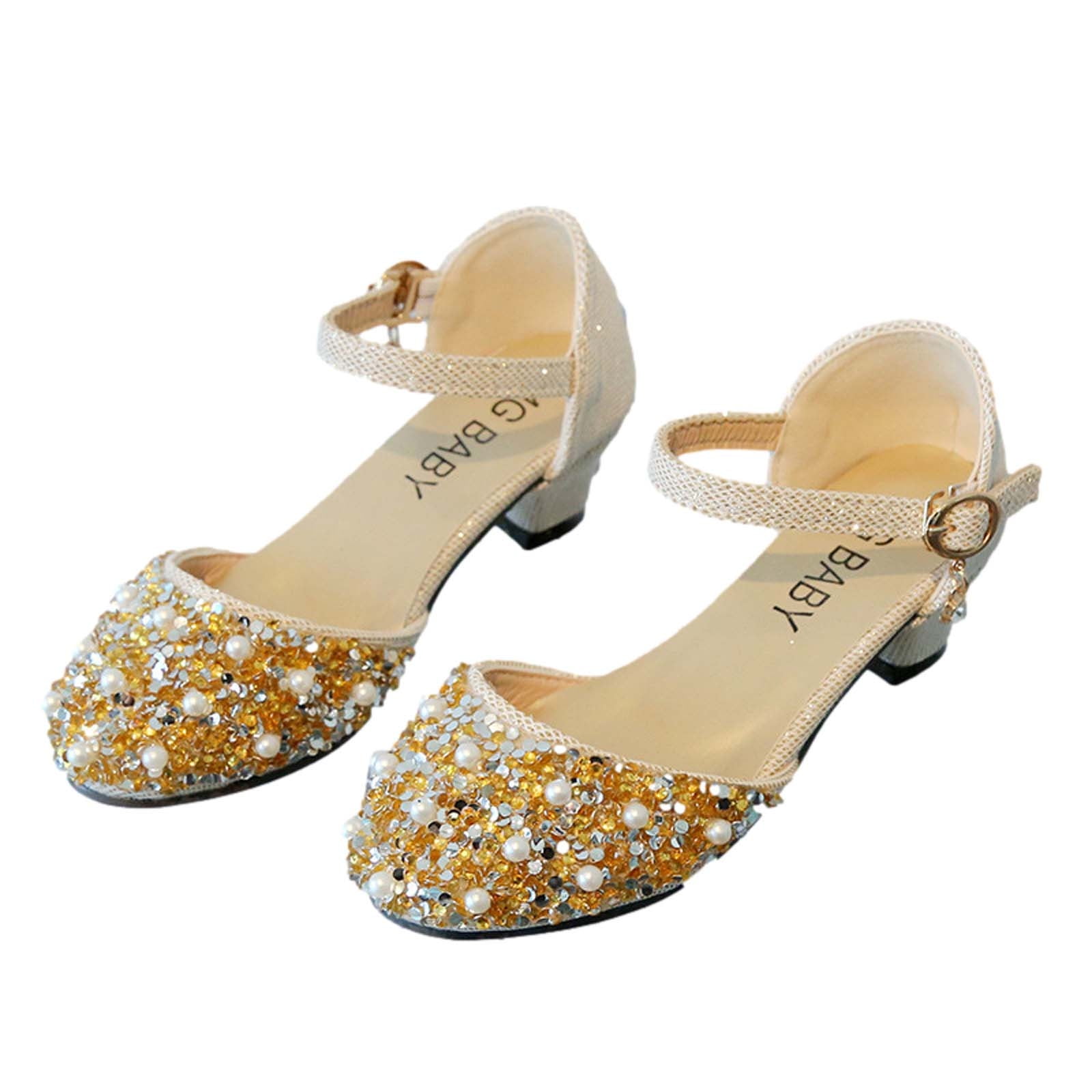 AJTQTH Dress High Heels for Girls Kids Teens Artificial Pearls Rhineshone Decorated Elegant Shoes Ankle Buckle Straps Closed Toe Wedge Sandals Party Shoes Silver 6 7 Years Walmart