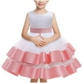 thumbnail image 1 of AJTQTH Dress for Girls Satin Sleeveless Solid Tunic Dress Round Neck High-Waisted Mesh Patchwork Layered Ruffles Midi Dress White 5 Years, 1 of 7