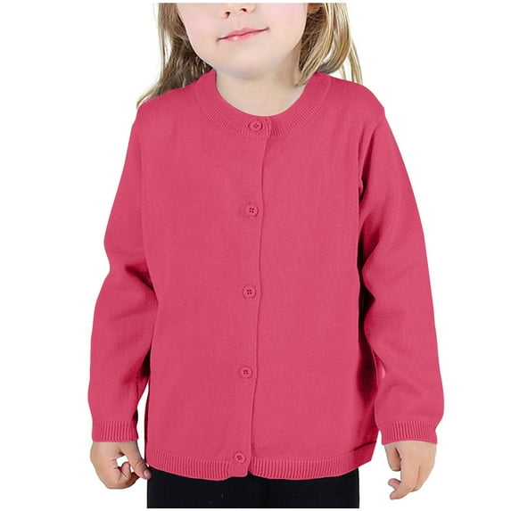 AJTQTH Fall Cute Kids Jackets Lightweight Casual Solid Color Long Sleeve Button up Cardigan Outwear Coat Tops Loose Fit Cotton Sweater Hot Pink 7-8 Years