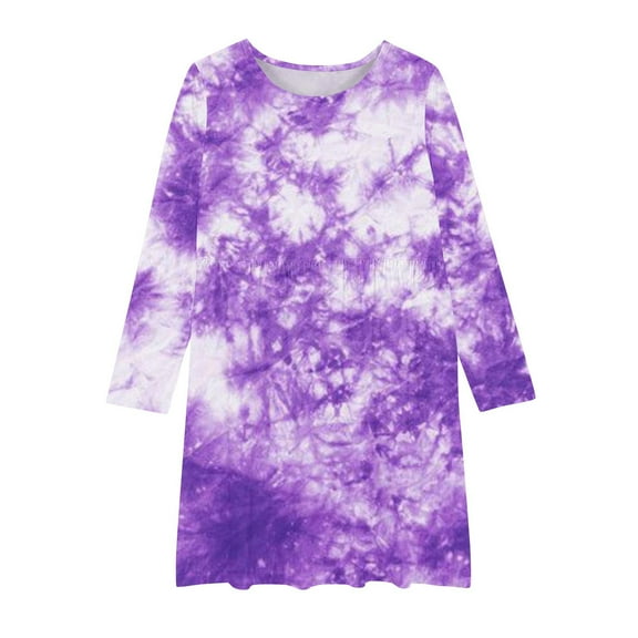 AJTQTH Fall Kids Girls Princess Dresses Tie Dye Gradient Print Long Sleeve Casual Twirly Skater Dress Trendy Flowy A-Line Recital Dress for School Holiday Party Multicolor#20 9-10 Years