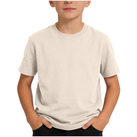 AJTQTH Fashion Boys Shirts Short Sleeve T-Shirts Kids Basic Solid Color Crew Neck Athletic Shirt Tops Trendy Casual Soft Cotton Tees Clothes Beige 3-4 Years