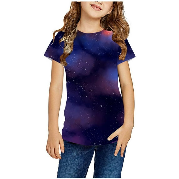 AJTQTH Fashion Unisex T-Shirts Kids Boys Girls Summer Short Sleeve Tie Dye Gradient Print Crew Neck Pullover Tops Loose Fit Casual Graphic Tees Shirt Dark Blue 3-4 Years