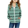 thumbnail image 1 of AJTQTH Full Zip up Hoodie Tops for Kids Boys Girls Casual Striped Color Block Print Long Sleeve Hooded Pullover Sweatshirts Lightweight Cotton Outwear Coat with Pockets Green 13-14 Years, 1 of 2