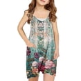 thumbnail image 1 of AJTQTH Funny Print Summer One Piece Short Jumpsuits for Kids Girls Casual Sleeveless Spaghetti Strap Rompers Loose Fit Casual Overall Shorts with Pockets Green 7-8 Years, 1 of 5