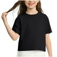 thumbnail image 1 of AJTQTH Girls Athletic Oversized T-Shirts Tops Cute Kids Drop Shoulder Summer Short Sleeve Crewneck Basic Solid Color T Shirts Workout Tees Black 3-4 Years, 1 of 6