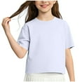 thumbnail image 1 of AJTQTH Girls Athletic Oversized T-Shirts Tops Cute Kids Drop Shoulder Summer Short Sleeve Crewneck Basic Solid Color T Shirts Workout Tees White 7-8 Years, 1 of 6