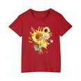 thumbnail image 1 of AJTQTH Girls Boys Cotton Tshirts Cute Sunflower Print Tees Kids Short Sleeve Round Neck Tops Kids Unisex Shirts Blouses Summer Loose Fit Clothes Outfits Red 9 Years, 1 of 5