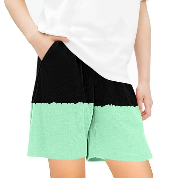 AJTQTH Girls Boys Kids Colorblocked Shorts Elastic Waist Short Pants Trunks with Pockets Summer Casual Comfy Clothes for Multi-Occasions Green 9 Years