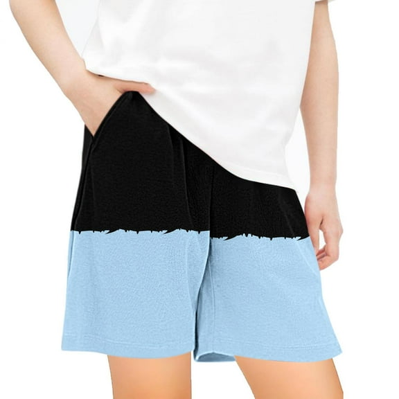 AJTQTH Girls Boys Kids Colorblocked Shorts Elastic Waist Short Pants Trunks with Pockets Summer Casual Comfy Clothes for Multi-Occasions Blue 5 Years