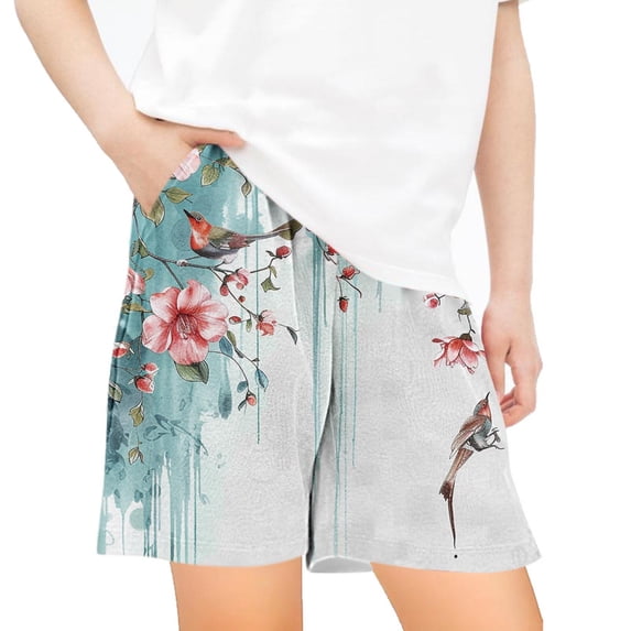 AJTQTH Girls Boys Shorts Vintage Cute Floral Print Elasticband Short Pants with Pockets Knee Length Trousers Summer Casual Loose Fit Clothes for Beach Sport Green 9 Years
