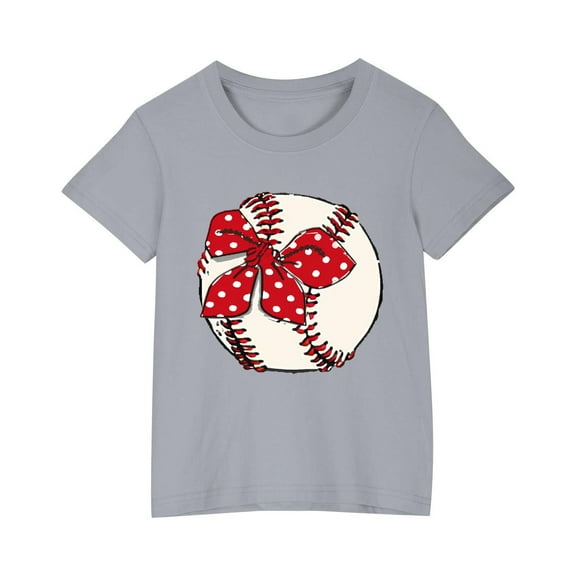 AJTQTH Girls Boys Tshirts Kids Summer Casual Lightweight Cotton Comfy Outfits Baseball Print Novelty Tees Short Sleeve Round Neck Tops Shirts Blouses Gray 9 Years