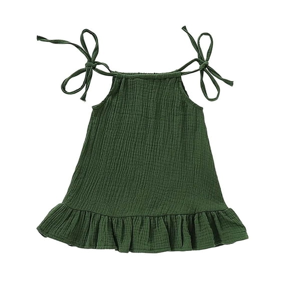AJTQTH Girls Camisole Bowties Halter Sleeveless Cotton Linen Solid Cami Tops Ruffles Hem Cute Summer Clothes Army Green 5 Years